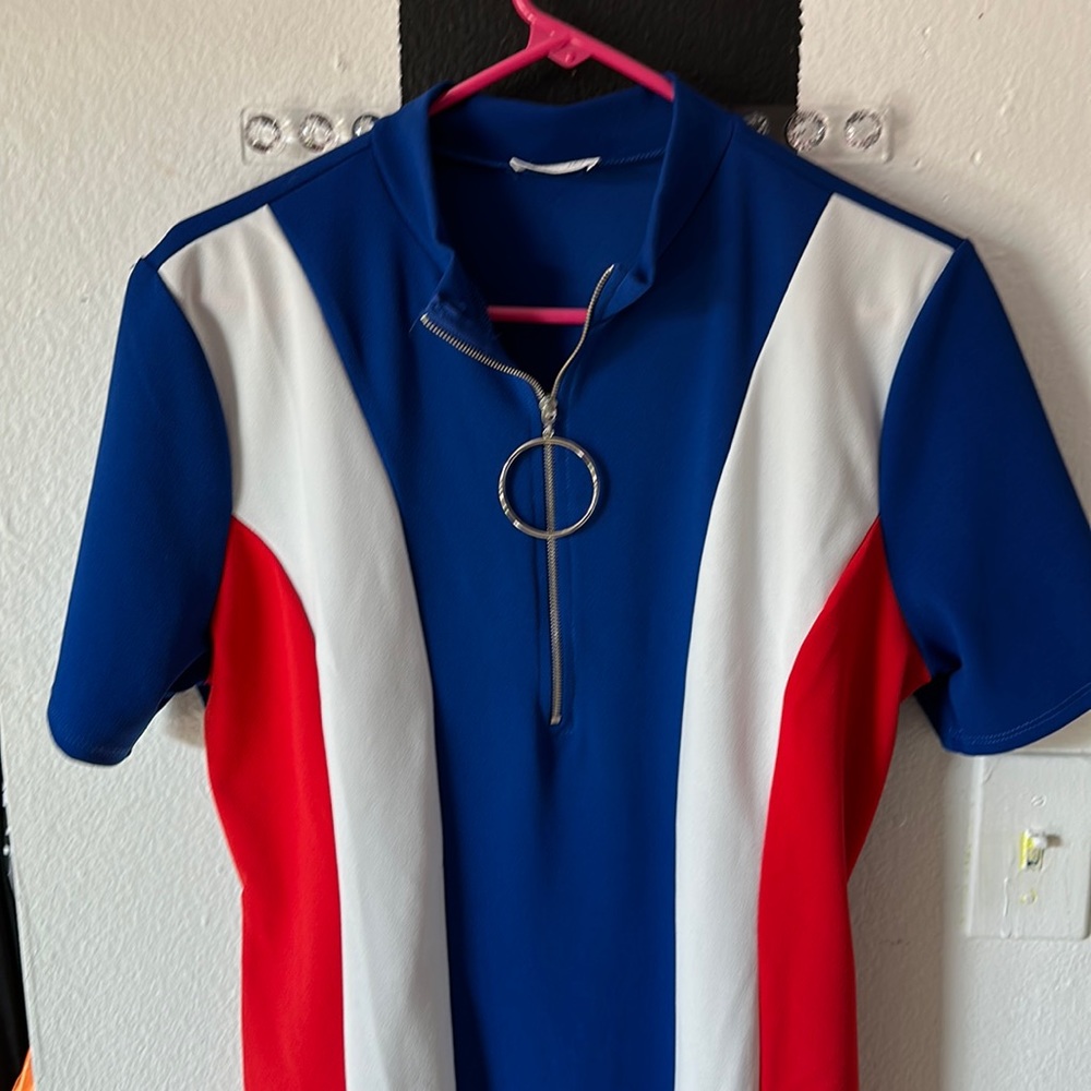 Edge Look- Blue/ white / red dress - thick material body-con- Size: 1XL